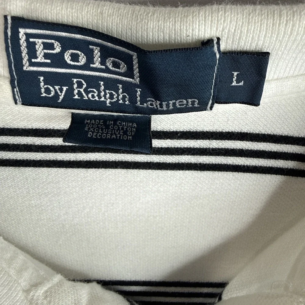 Polo Ralph Lauren Polo Shirt Men's XL White with Black Stripes Pony Preppy